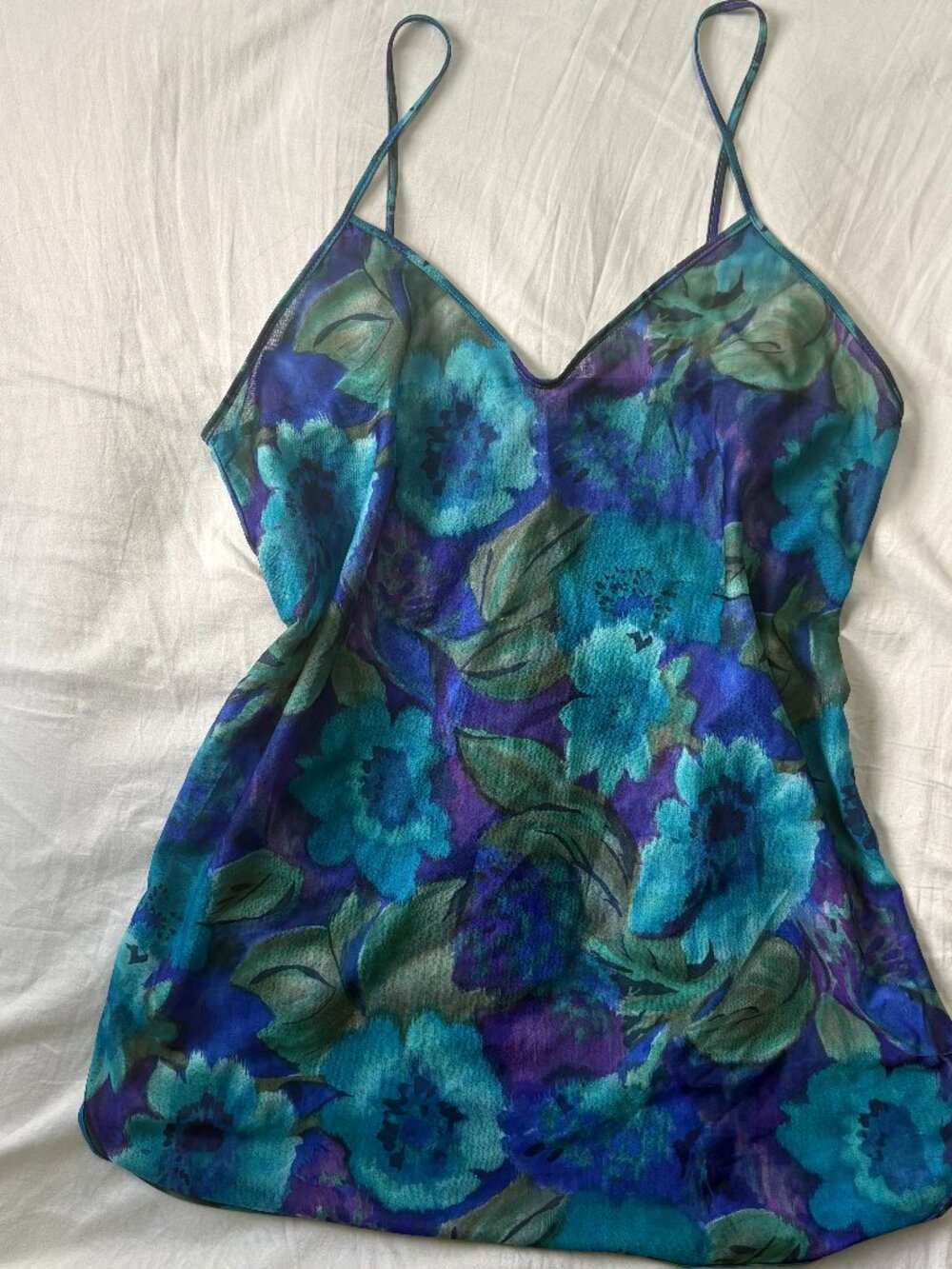 Sheer Vintage blue floral cami/minidress